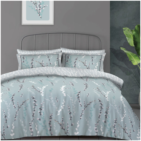 3-Piece Polycotton Bedding Set - Duvet Cover & Pillowcases, Floral Grey, Double Size
